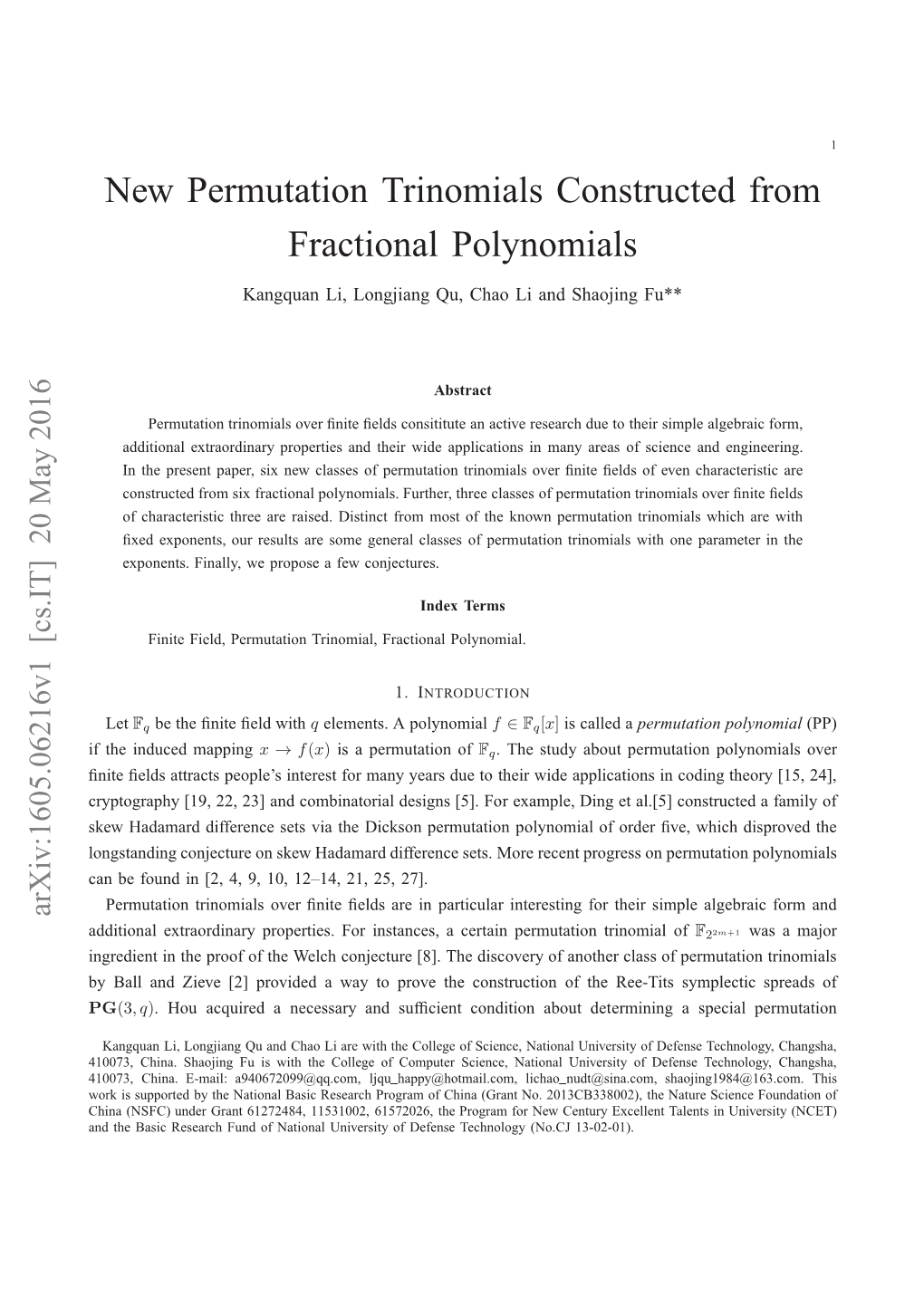 New Permutation Trinomials Constructed from Fractional