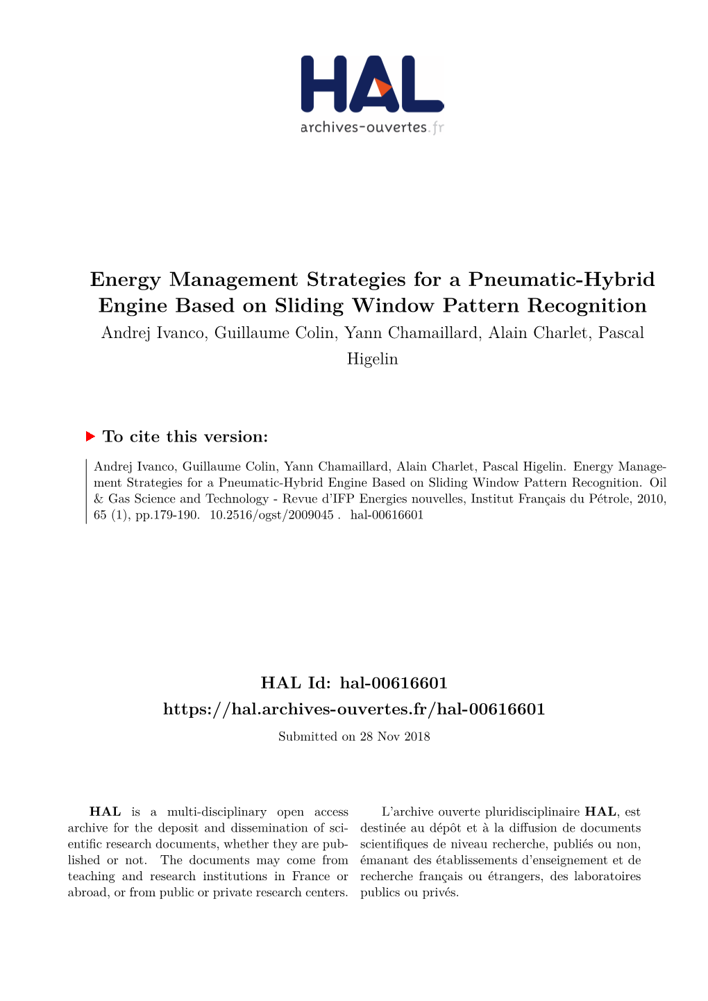 Energy Management Strategies for a Pneumatic-Hybrid Engine Based On