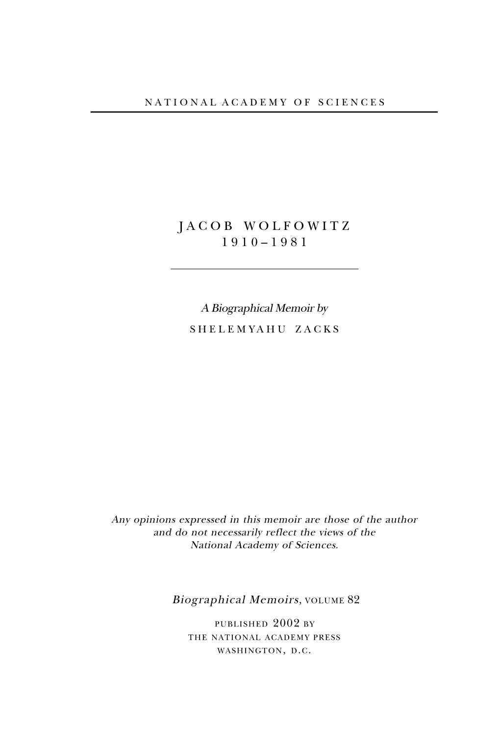 Jacob Wolfowitz 1910–1981