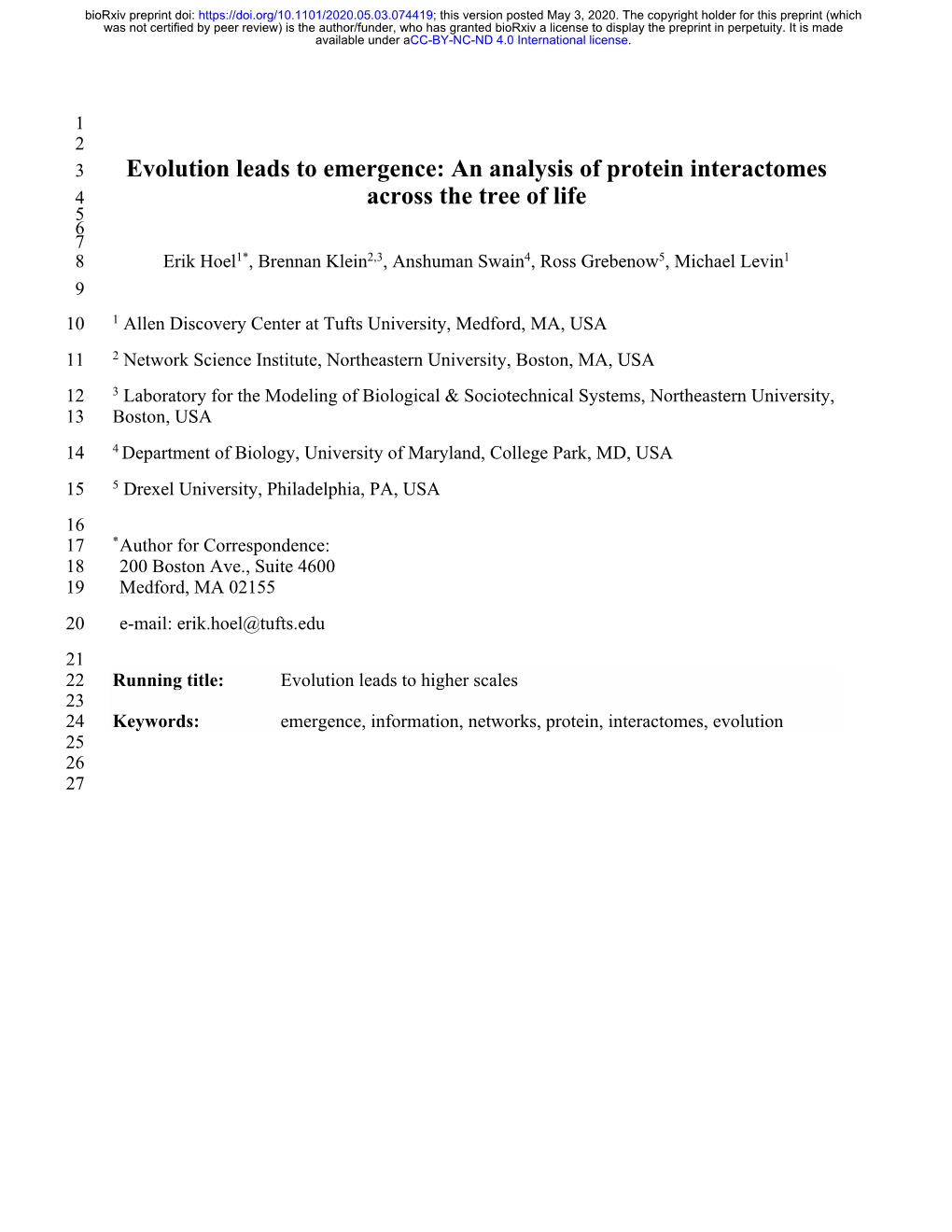 Evolution Leads to Emergence: an Analysis of Protein