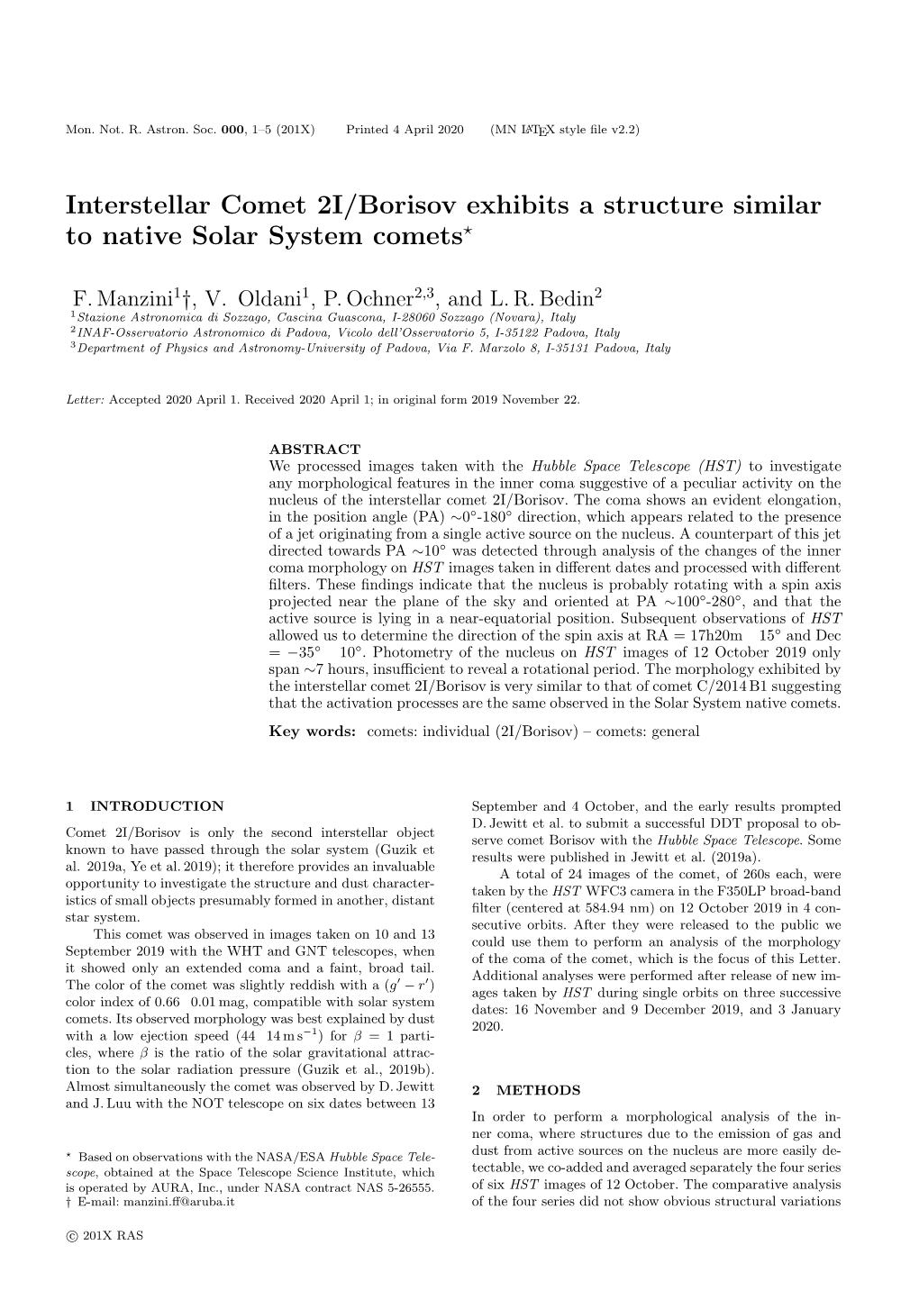 Interstellar Comet 2I/Borisov Exhibits a Structure Similar to Native Solar System Comets⋆