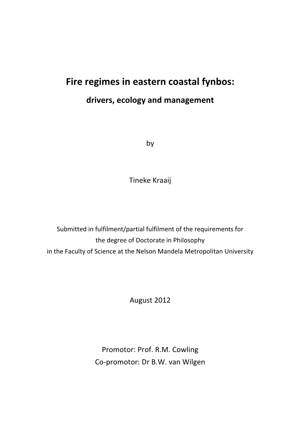 Fire Regimes in Eastern Coastal Fynbos