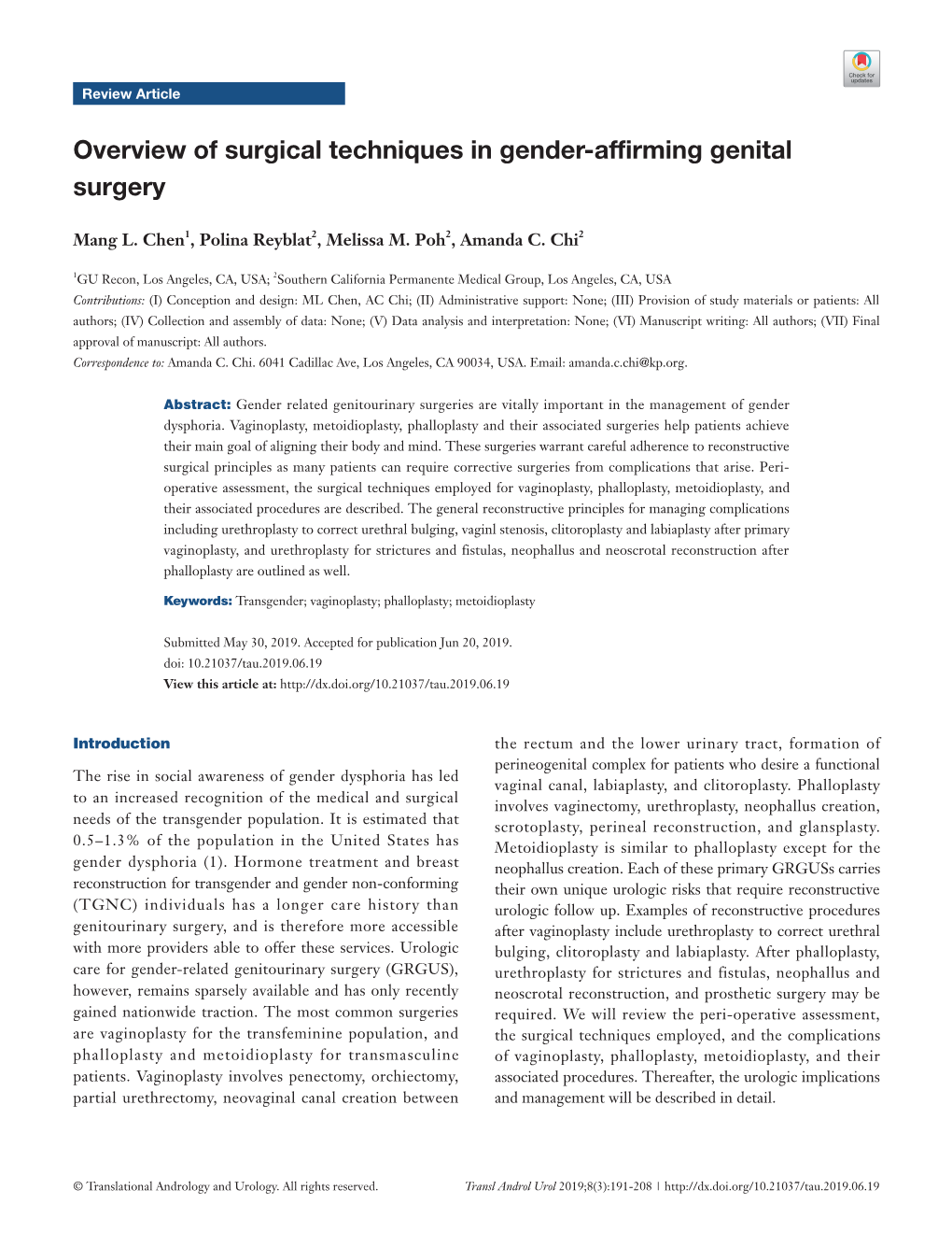 Overview of Surgical Techniques in Gender-Affirming Genital Surgery