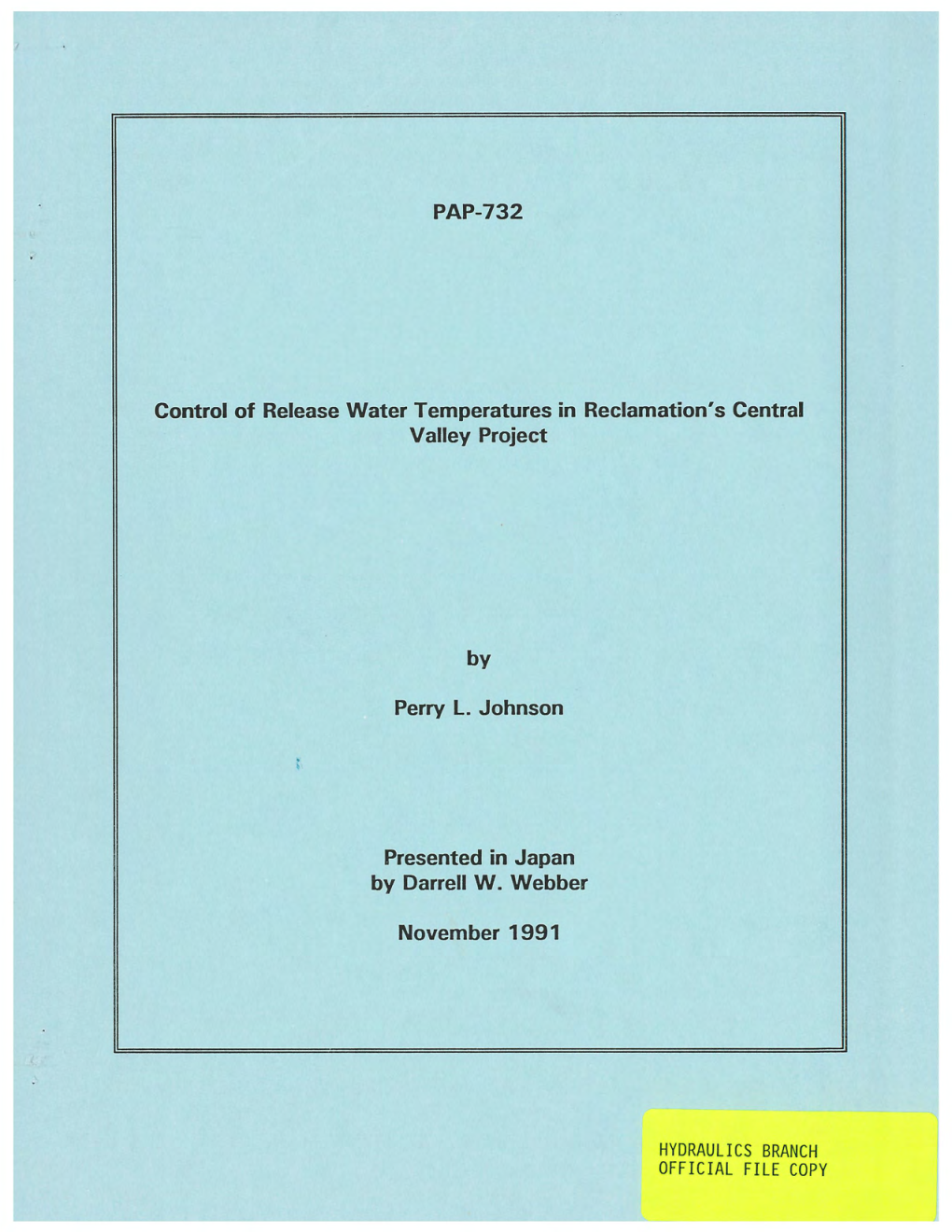 PAP-732 Control of Release Water Temperatures in Reclamation's