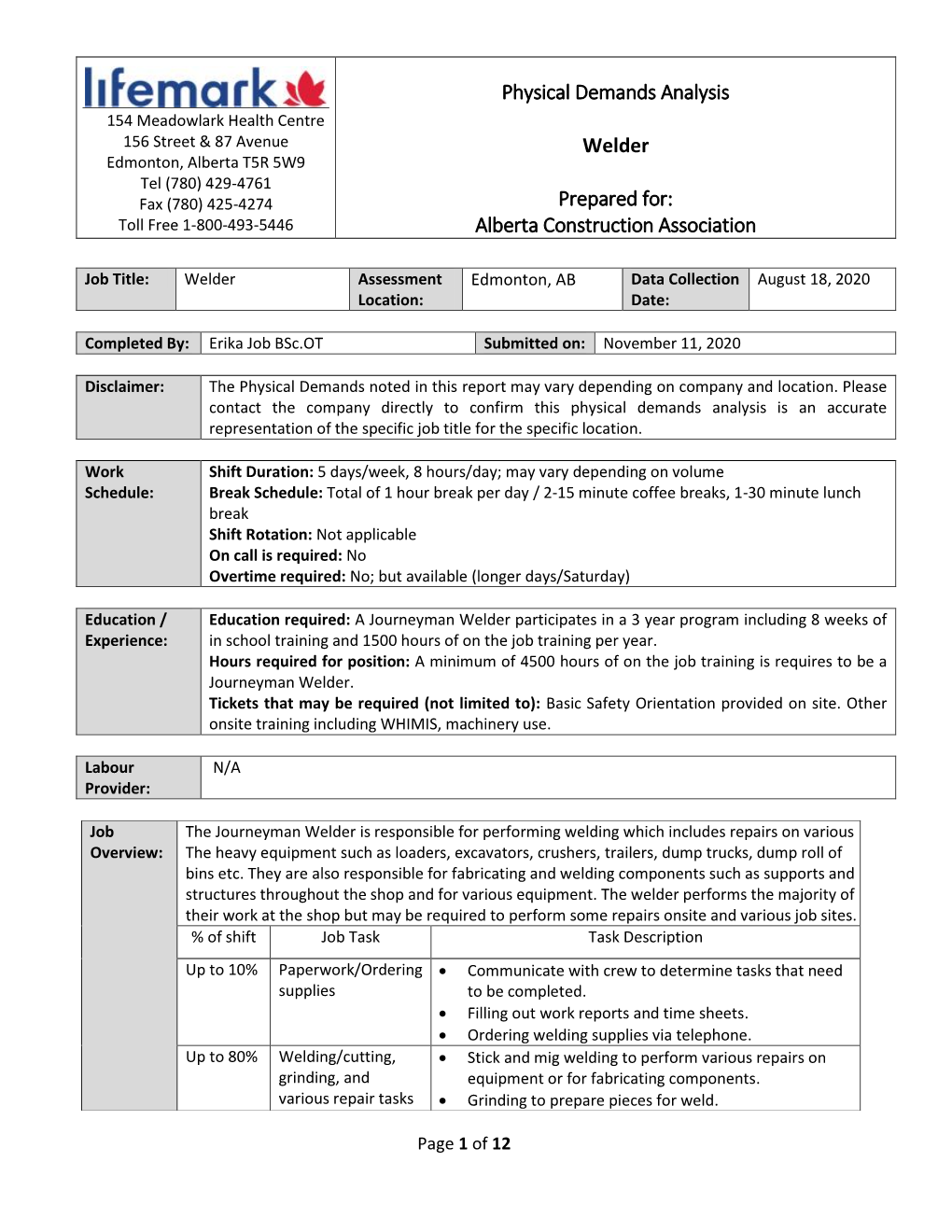 Physical Demands Analysis Welder Prepared