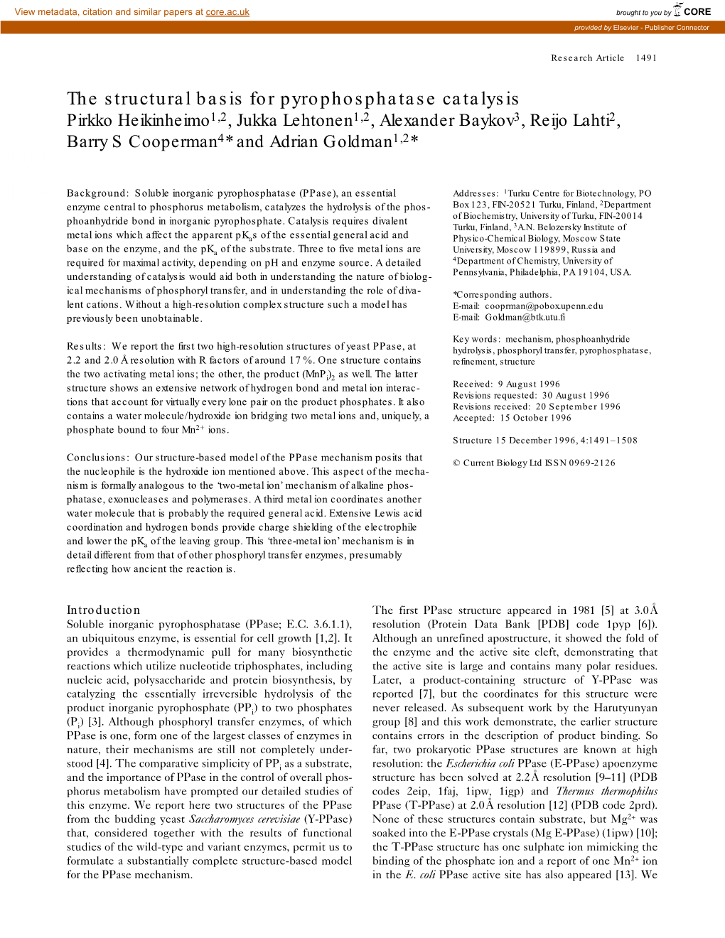 The Structural Basis for Pyrophosphatase Catalysis