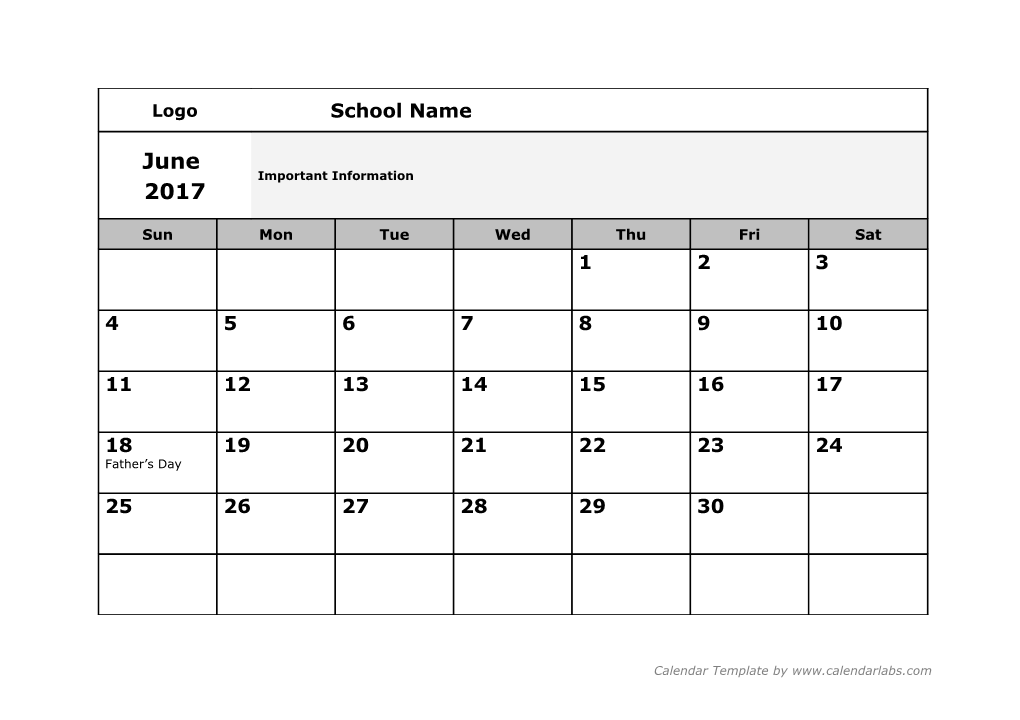 2017-18 Monthly School Calendar - Calendarlabs.Com