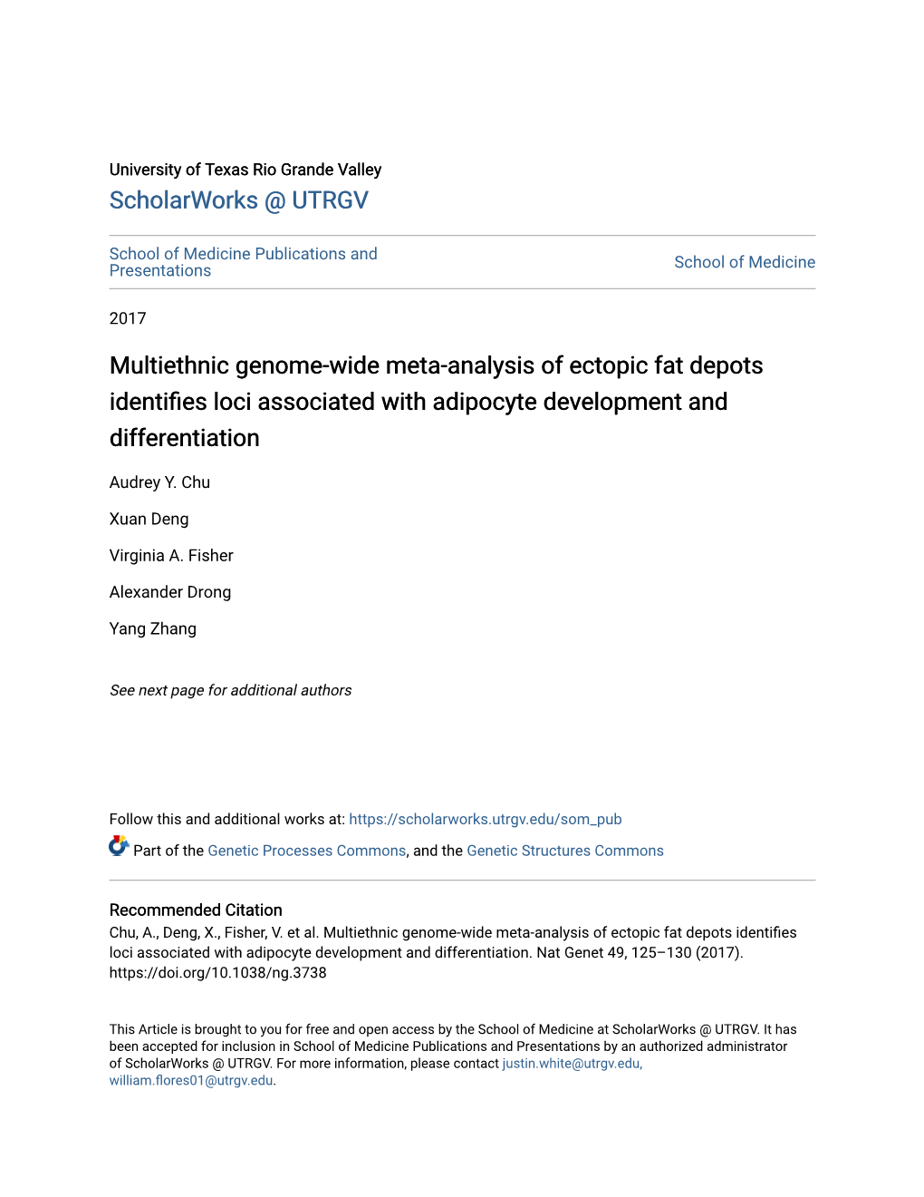 Multiethnic Genome-Wide Meta-Analysis of Ectopic Fat Depots Identifies Loci Associated with Adipocyte Development and Differentiation