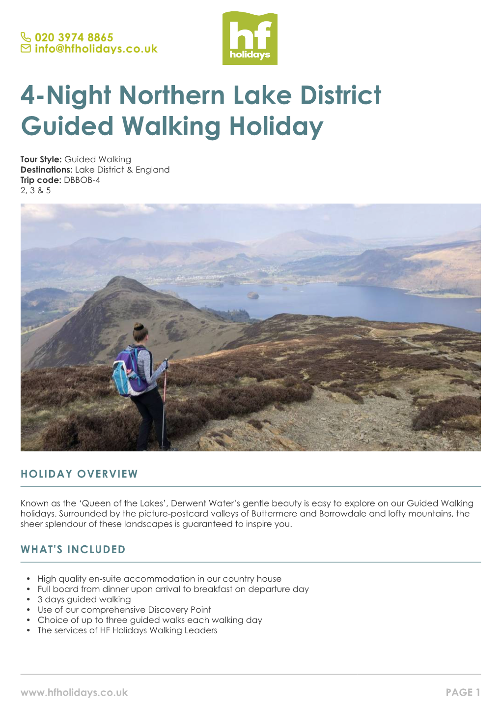 4-Night Northern Lake District Guided Walking Holiday