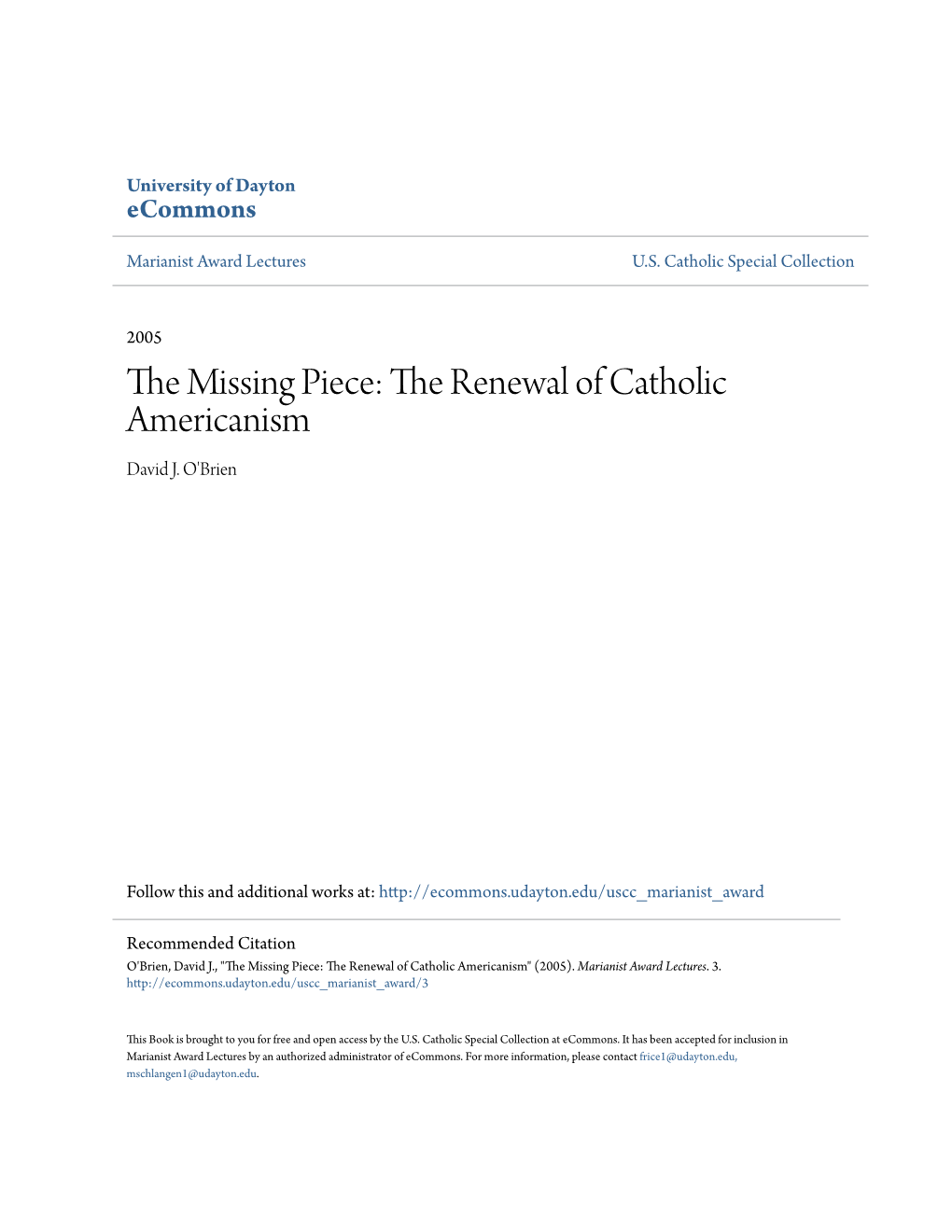 The Renewal of Catholic Americanism David J