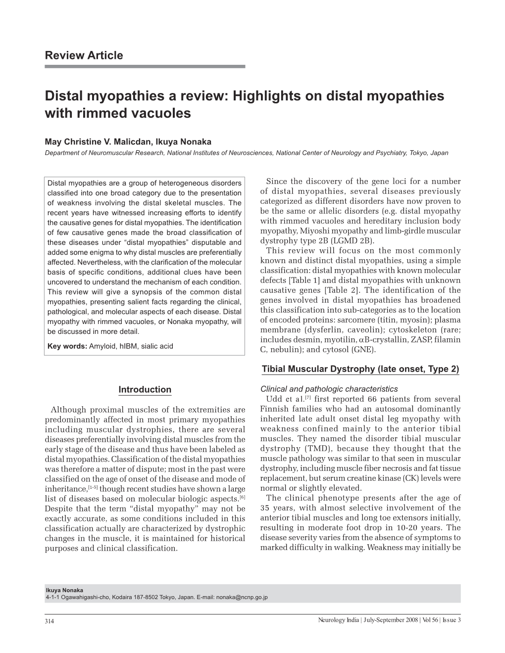 Distal Myopathies a Review: Highlights on Distal Myopathies with Rimmed Vacuoles