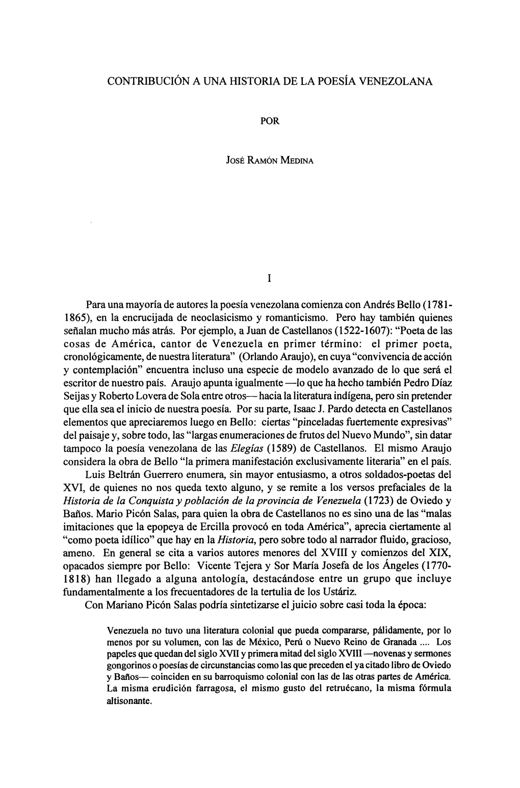 Contribucion a Una Historia De La Poesia Venezolana