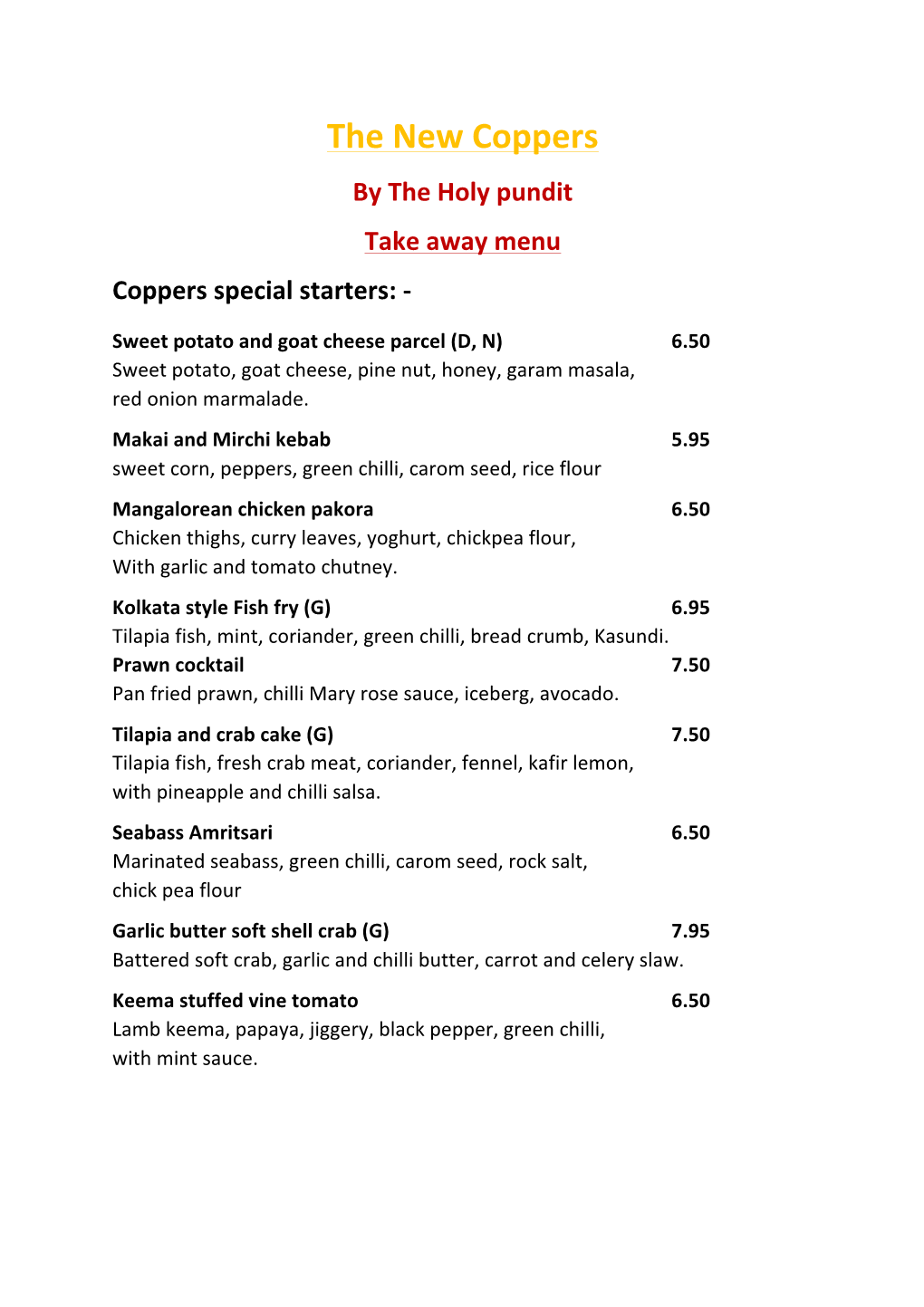 Takeaway Menu