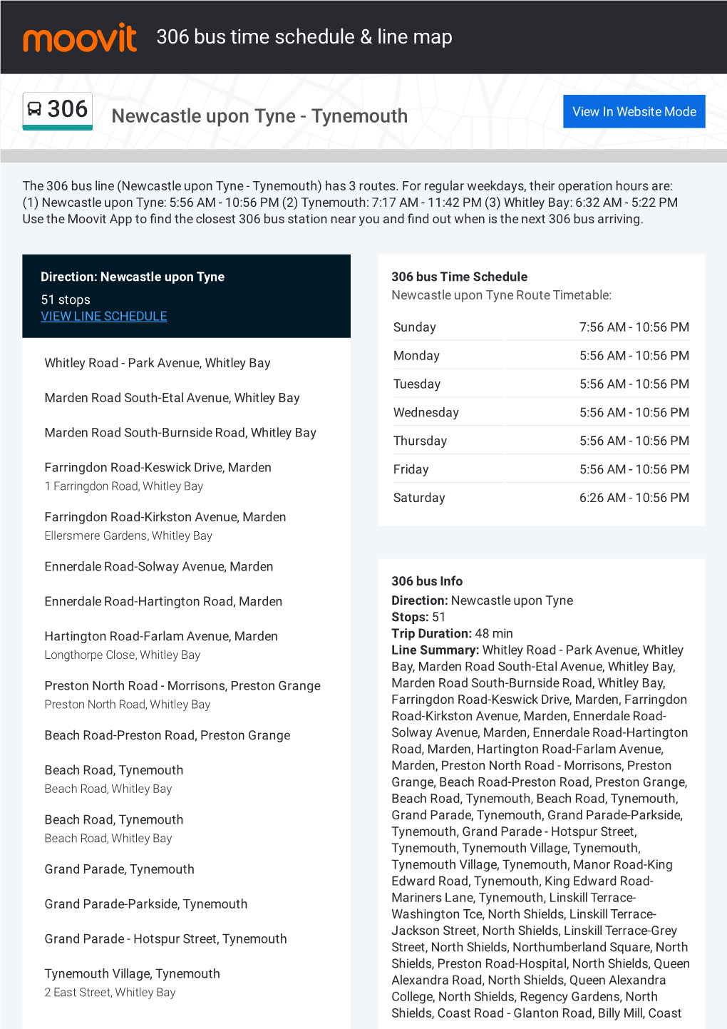 306 Bus Time Schedule & Line Route