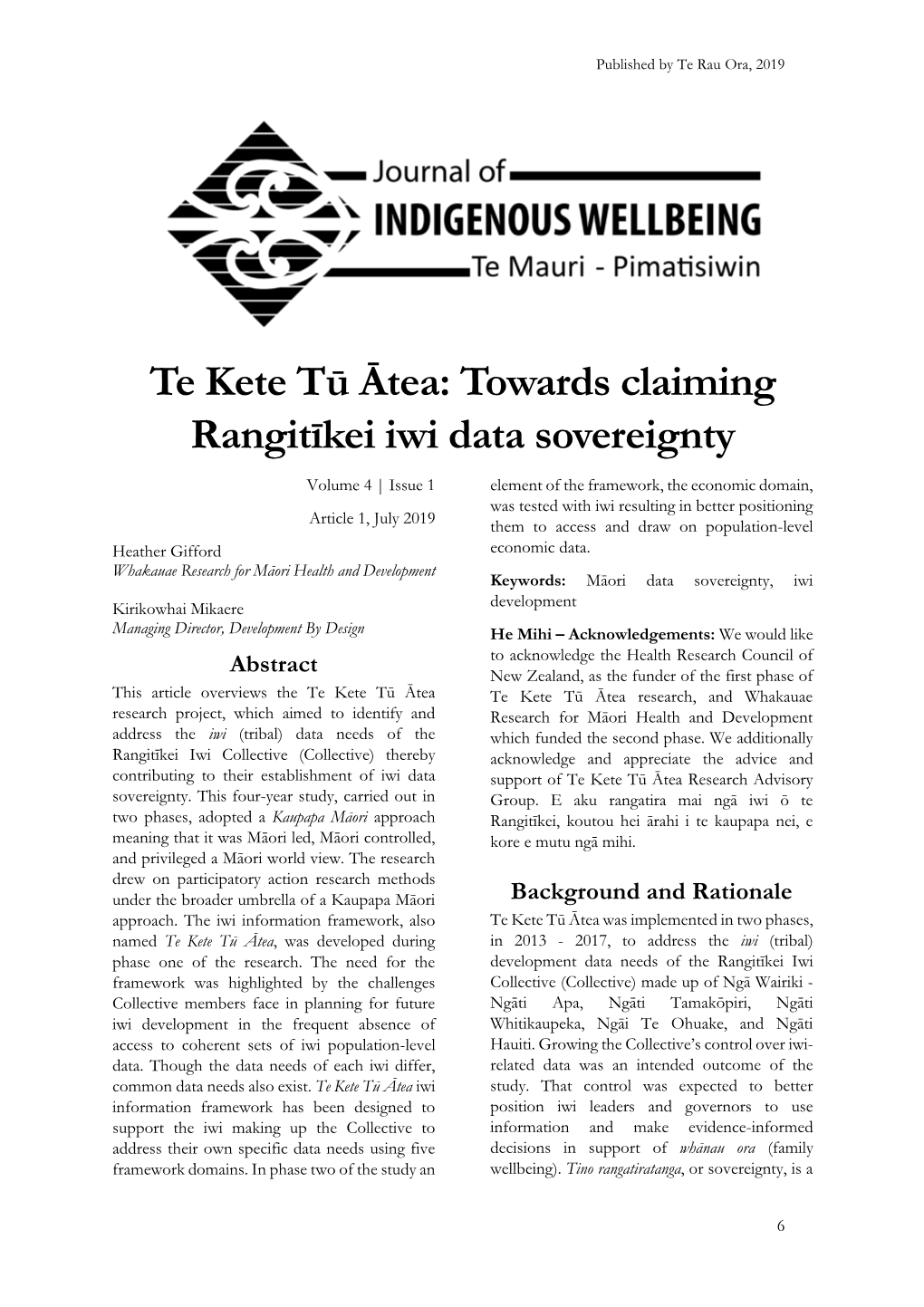 Te Kete Tū Ātea: Towards Claiming Rangitīkei Iwi Data Sovereignty