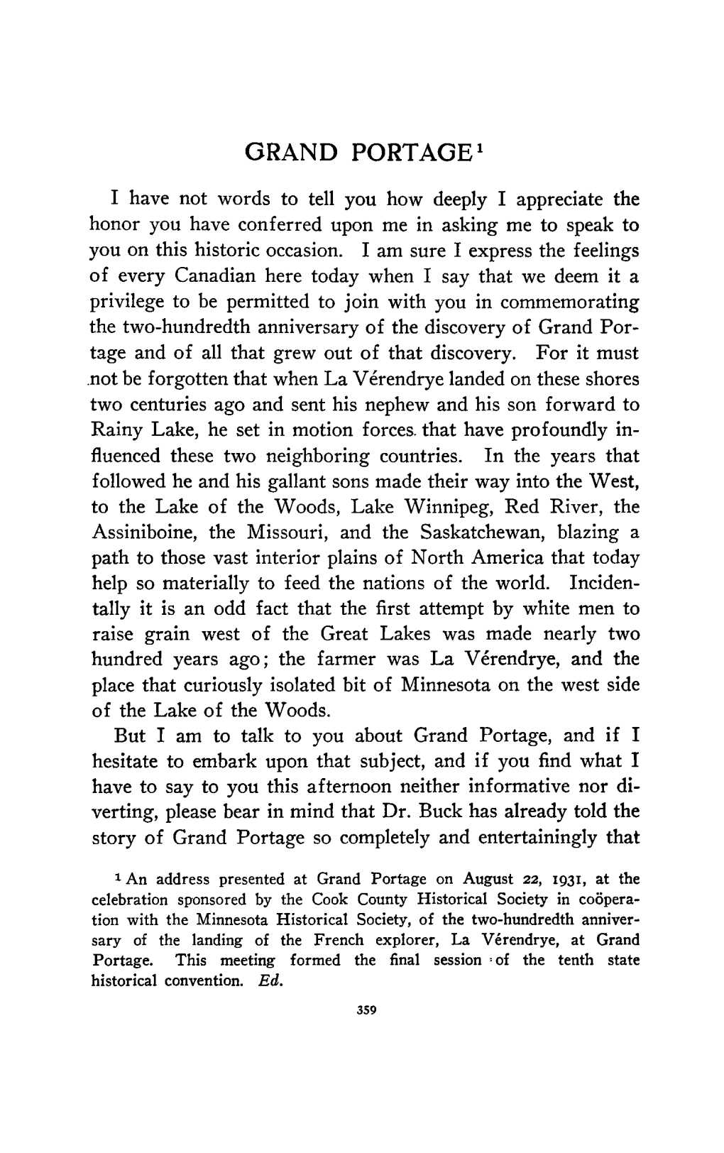 Grand Portage. This Meeting Formed the Final Session =Of the Tenth State Historical Convention