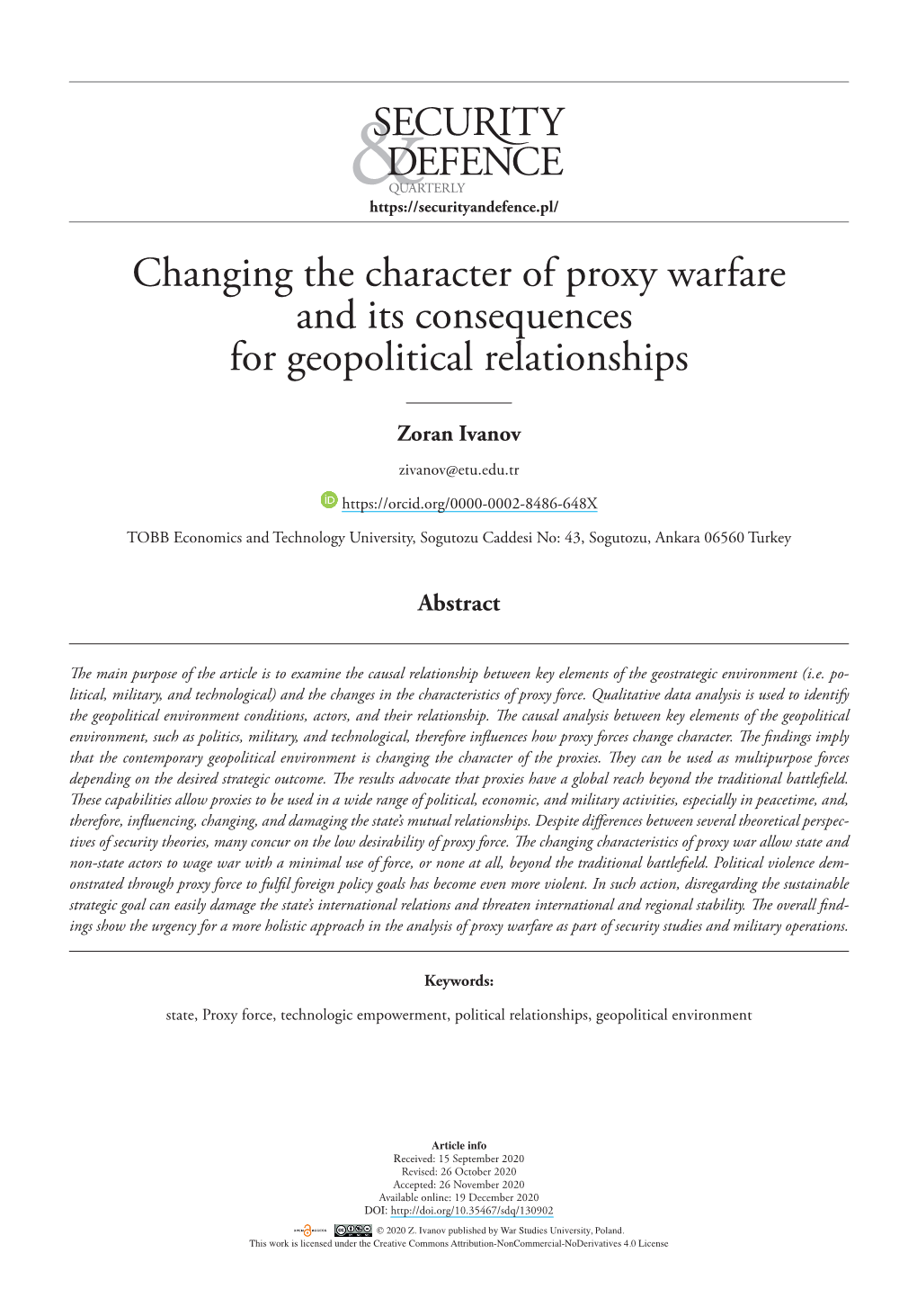 Changing the Character of Proxy Warfare and Its Consequences for Geopolitical Relationships