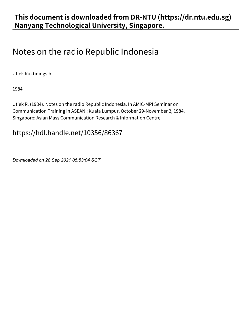 Notes on the Radio Republic Indonesia