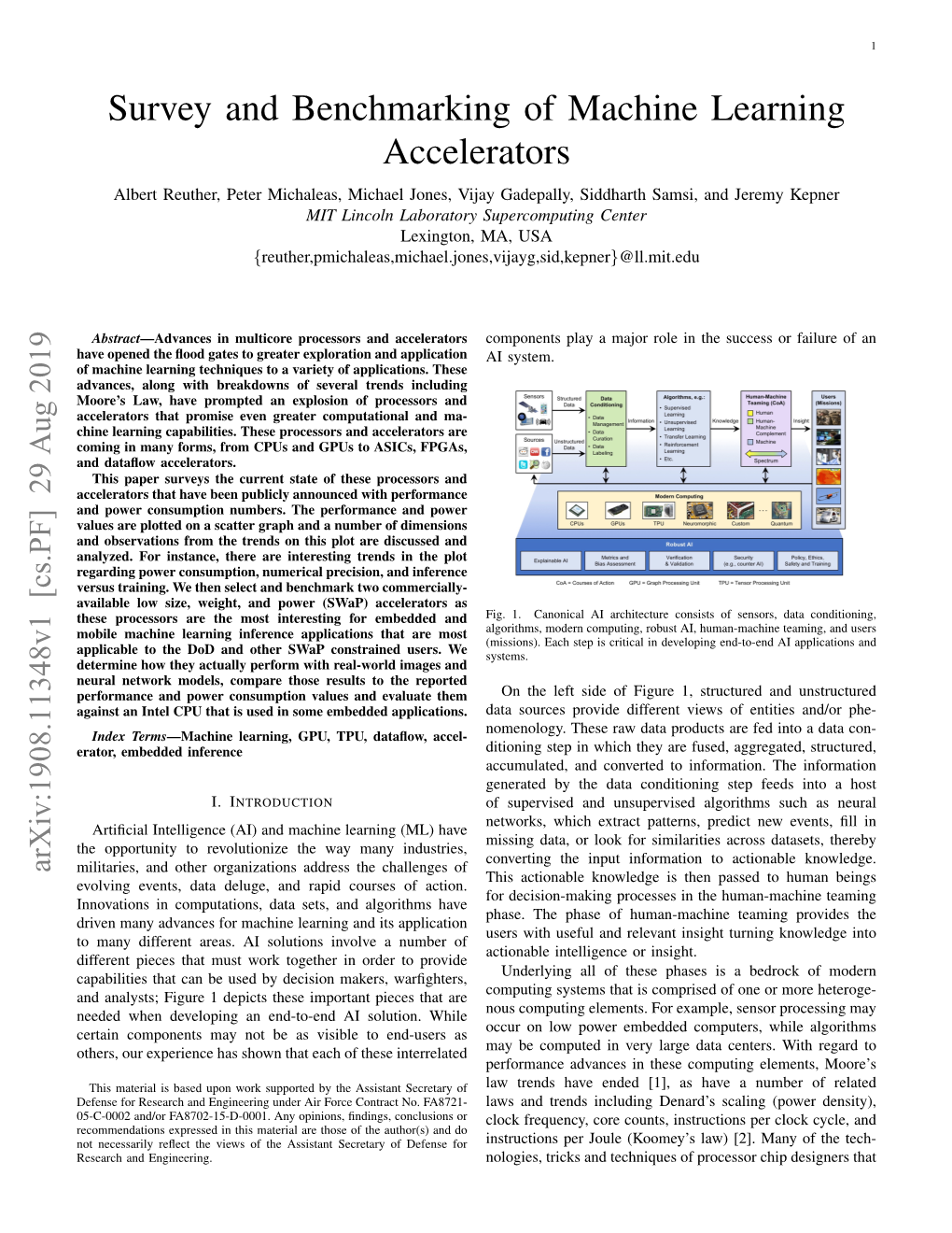 Survey and Benchmarking of Machine Learning Accelerators