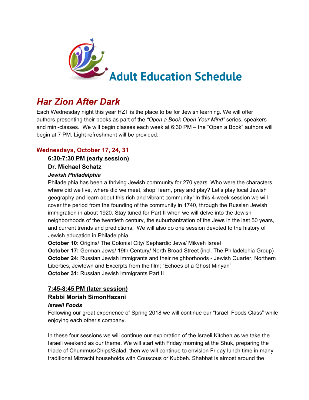 Adult Education Schedule