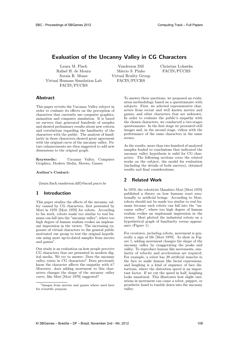 Evaluation of the Uncanny Valley in CG Characters