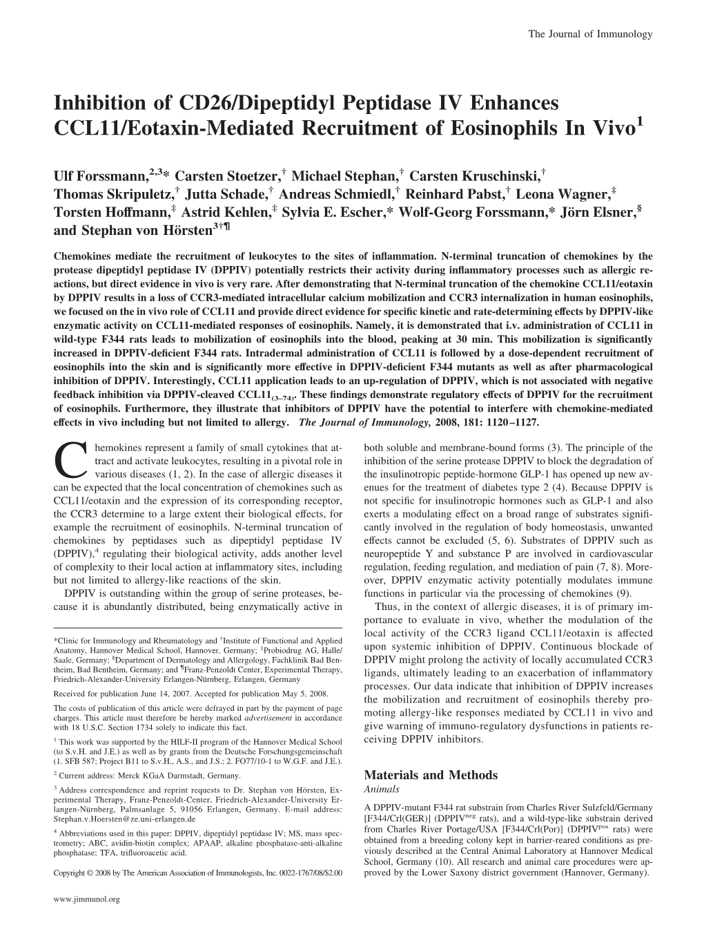 Recruitment of Eosinophils in Vivo Enhances CCL11/Eotaxin