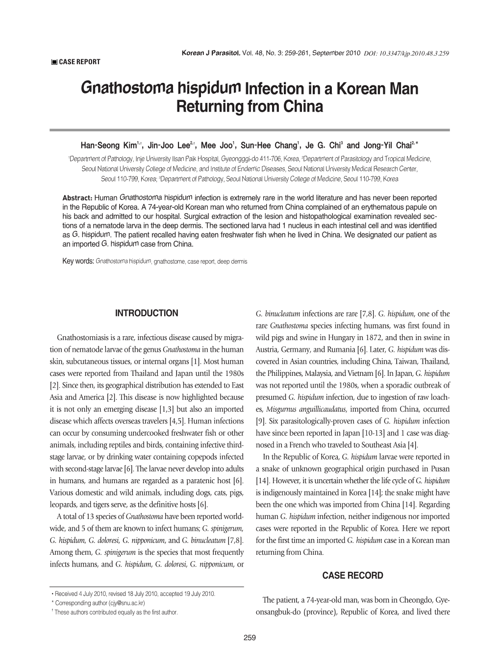 Gnathostoma Hispidum Infection in a Korean Man Returning from China