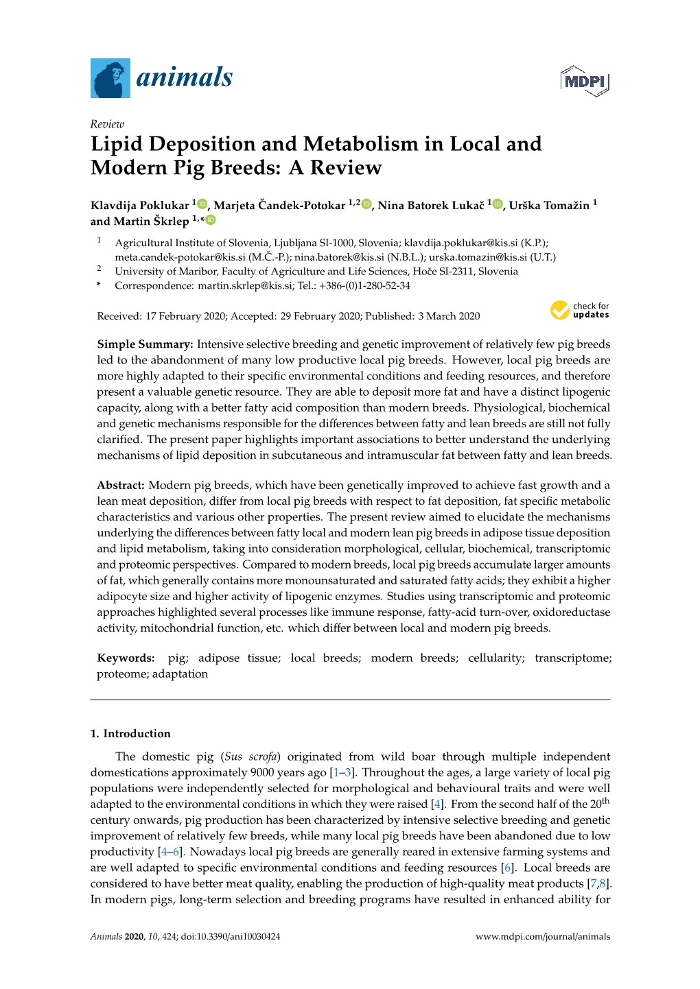 Lipid Deposition and Metabolism in Local and Modern Pig Breeds: a Review