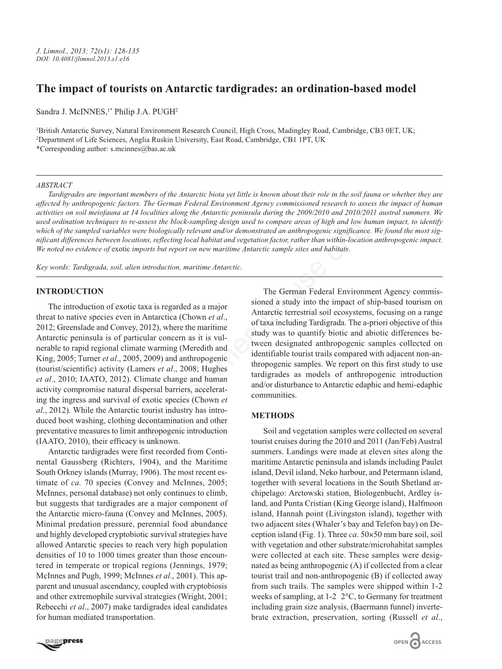 The Impact of Tourists on Antarctic Tardigrades: an Ordination-Based Model