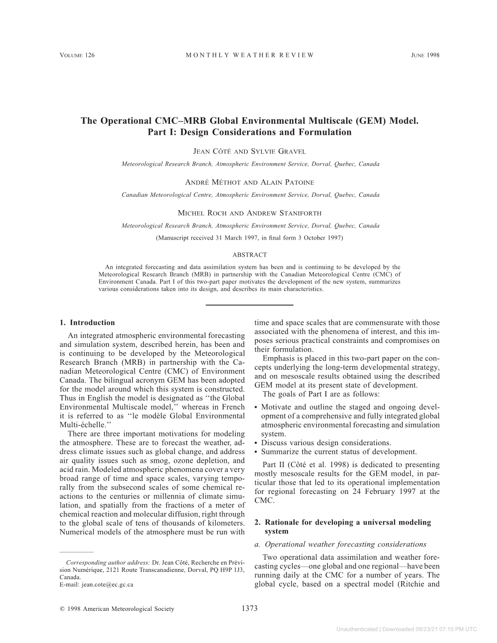 The Operational CMC–MRB Global Environmental Multiscale (GEM)