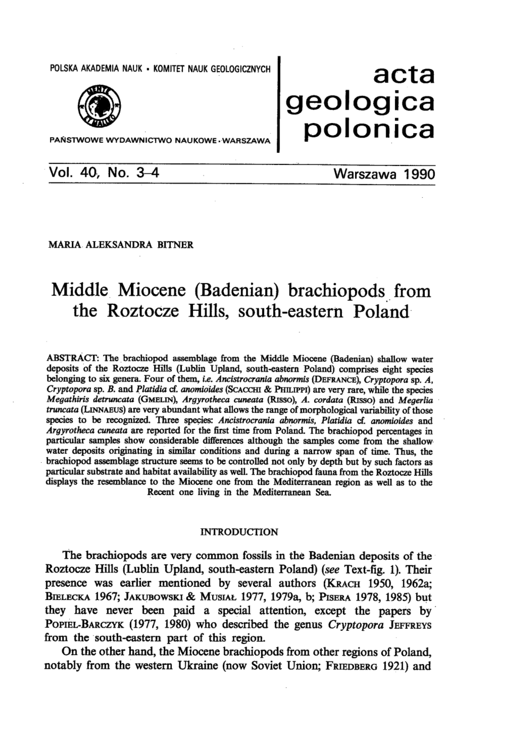 Acta Geologica Polonica PAI\Islwowe WYDAWNICTWO NAUKOWE ·WARSZAWA