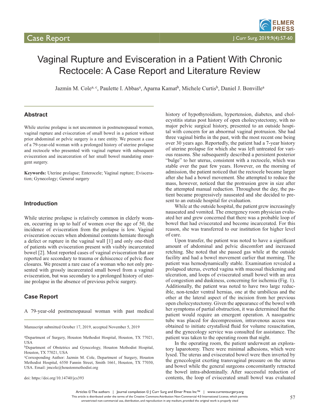 Vaginal Rupture and Evisceration in a Patient with Chronic Rectocele: a Case Report and Literature Review