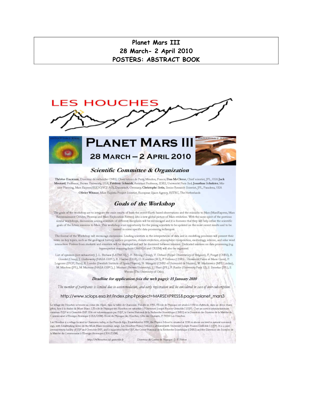 Planet Mars III 28 March- 2 April 2010 POSTERS: ABSTRACT BOOK