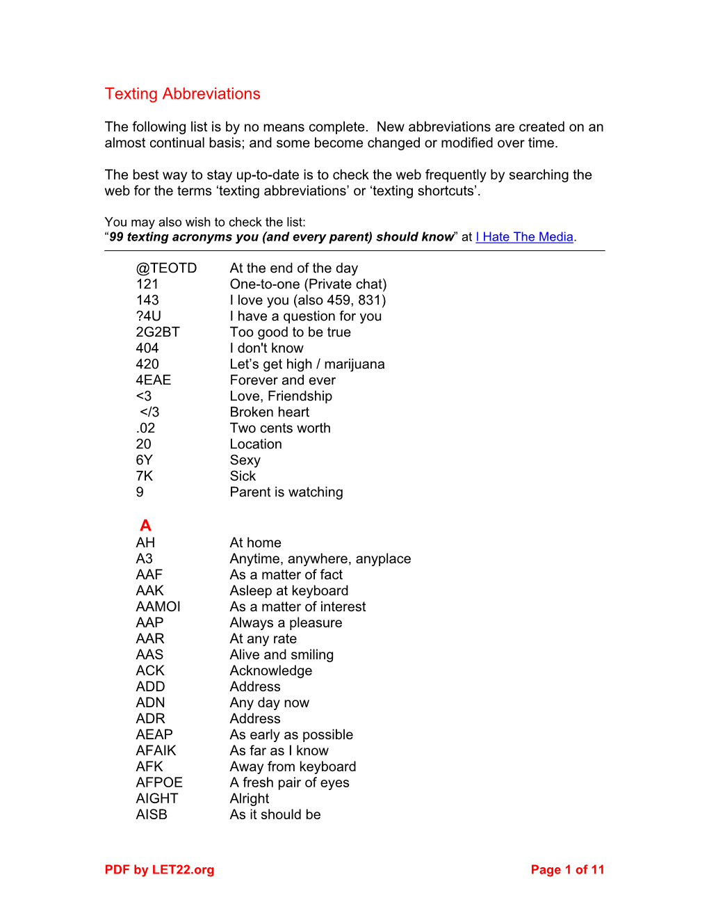 Texting Abbreviations