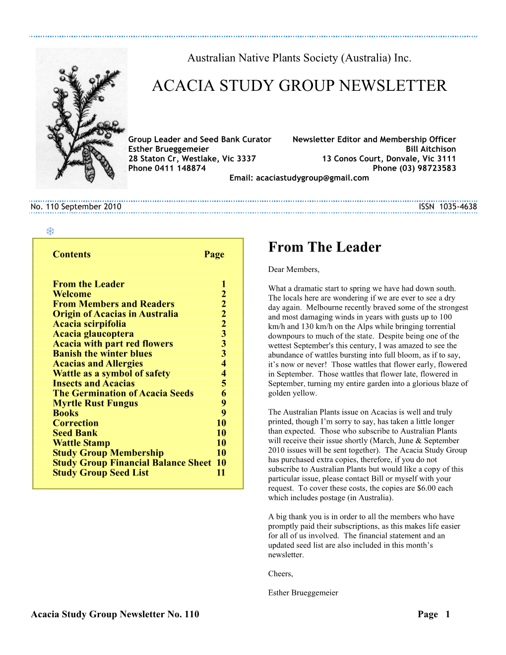 Acacia Study Group Newsletter