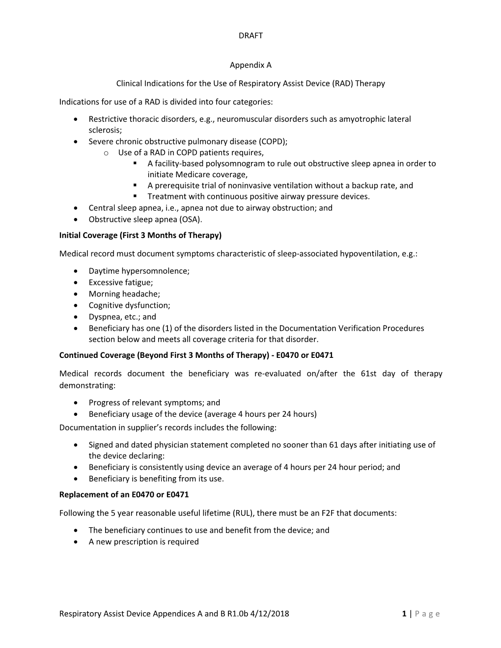 Respiratory Assist Device Appendices a and B