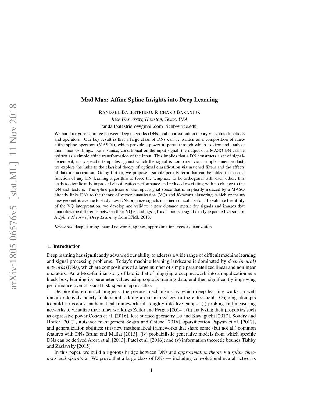 Arxiv:1805.06576V5 [Stat.ML] 11 Nov 2018