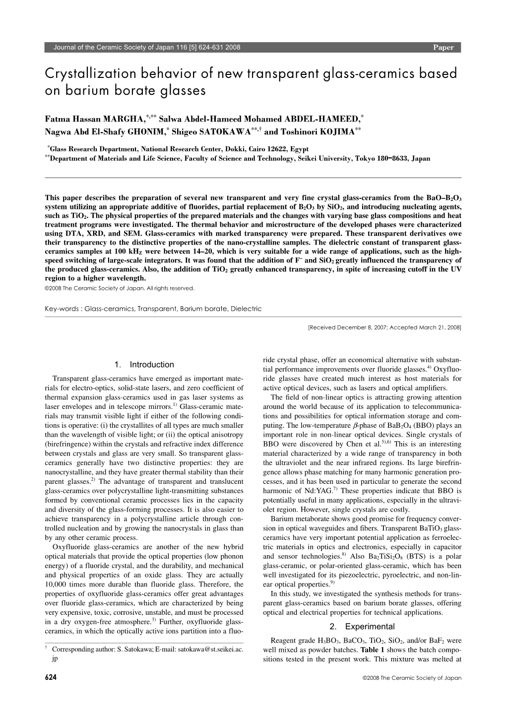 Crystallization Behavior of New Transparent Glass-Ceramics Based on Barium Borate Glasses