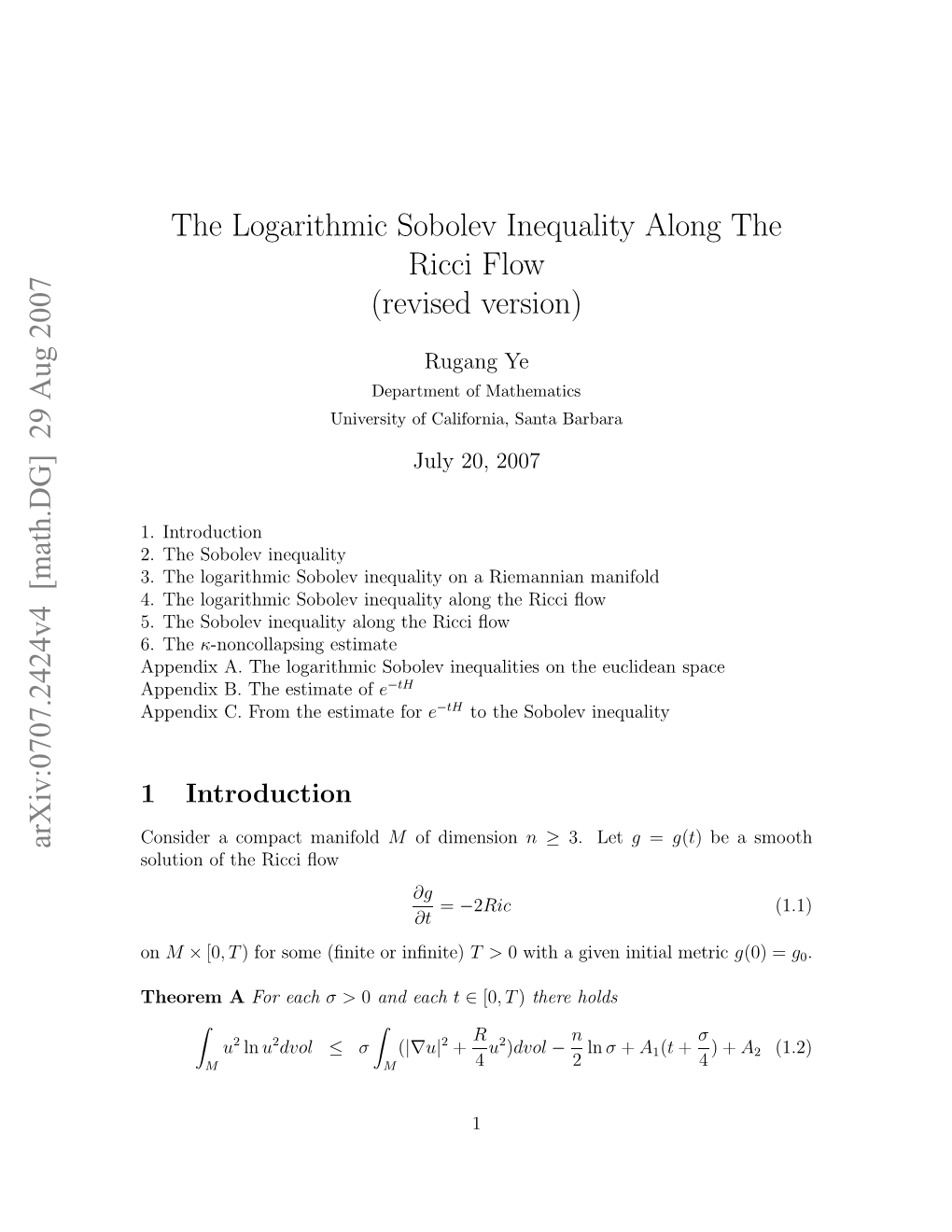 The Logarithmic Sobolev Inequality Along the Ricci Flow
