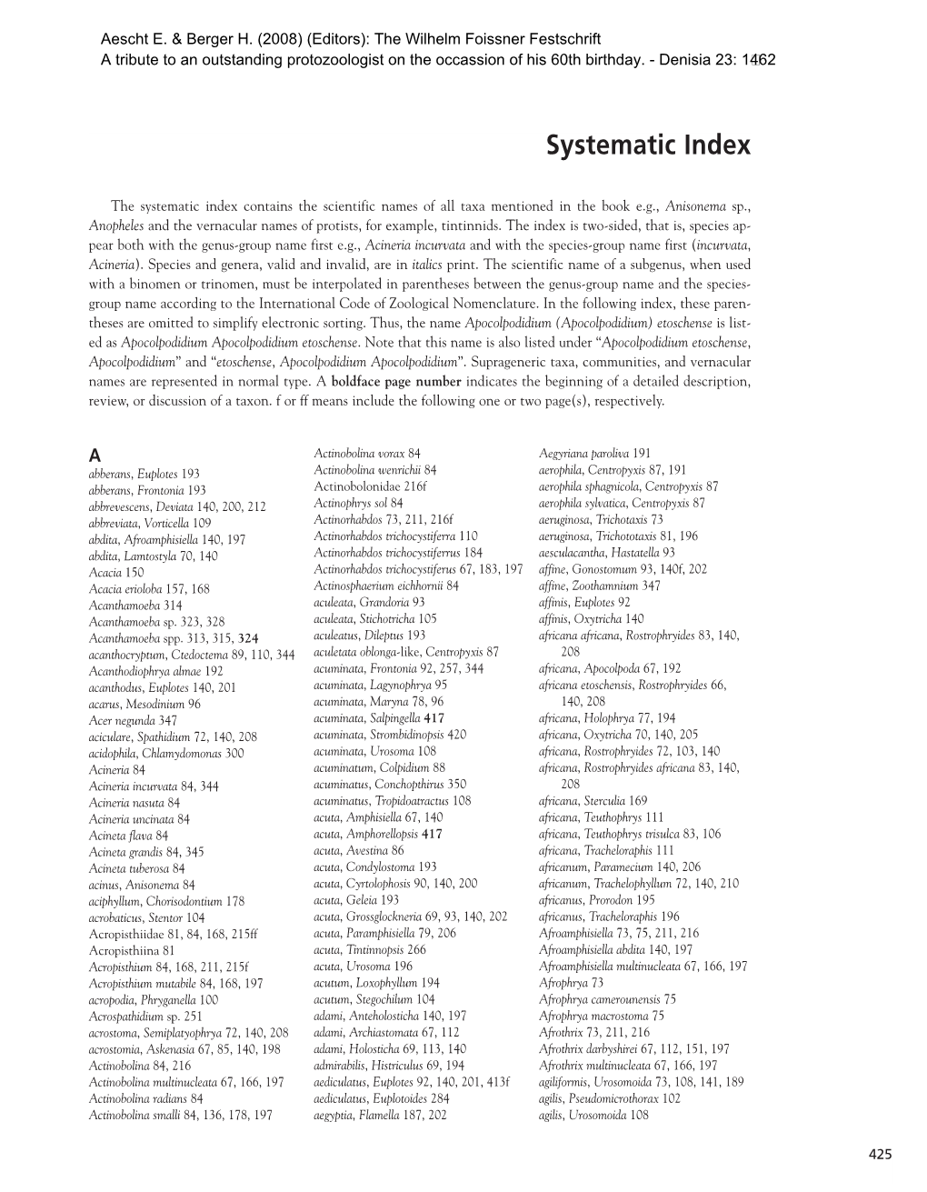 Systematic Index