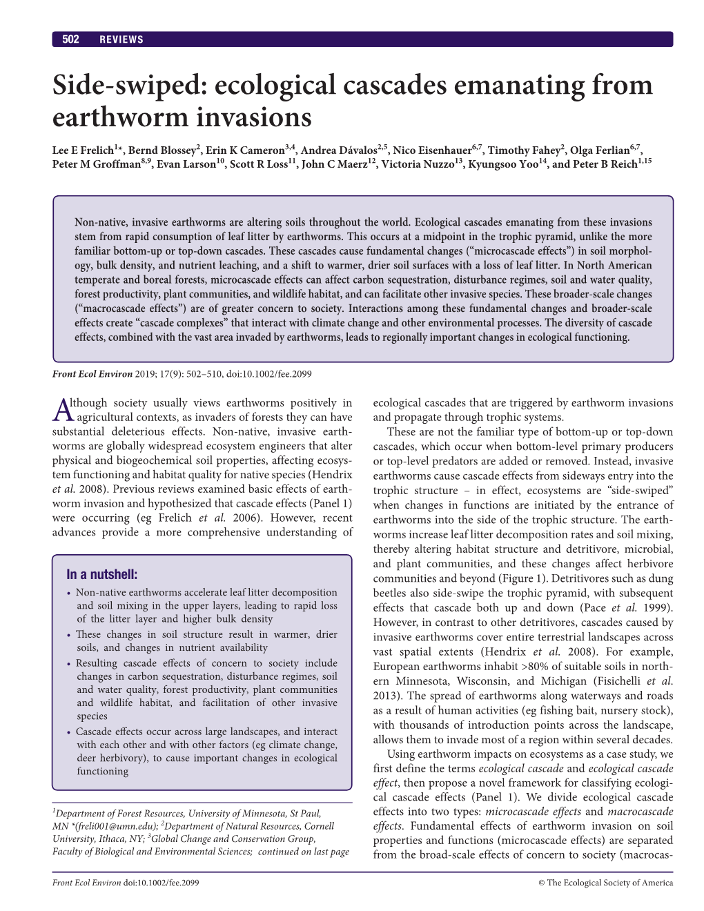 Ecological Cascades Emanating from Earthworm Invasions