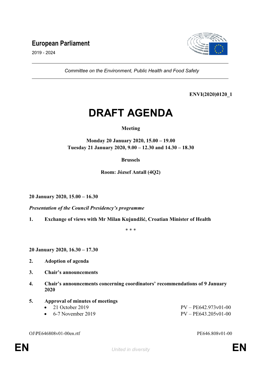 En En Draft Agenda