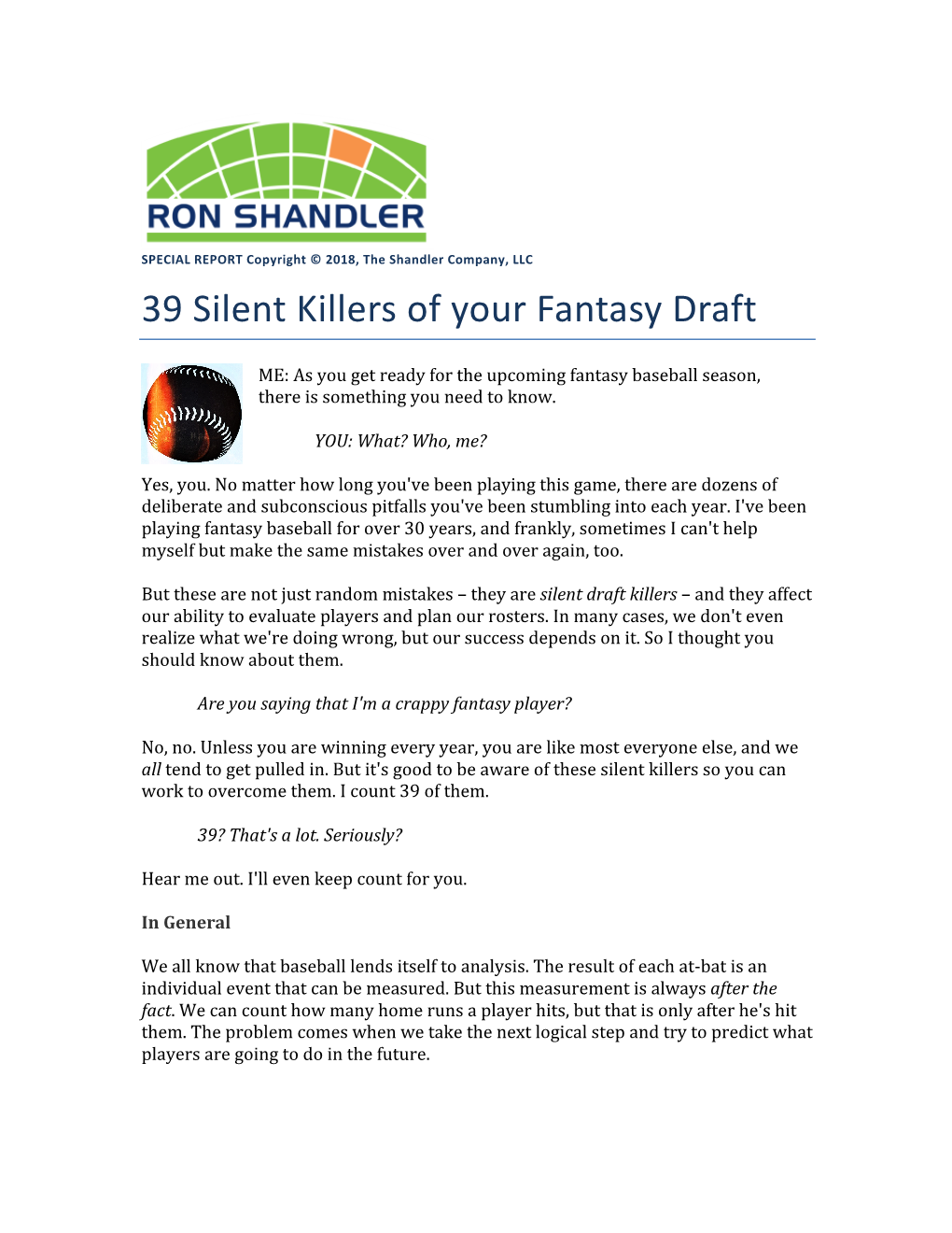 39 Silent Killers of Your Fantasy Draft