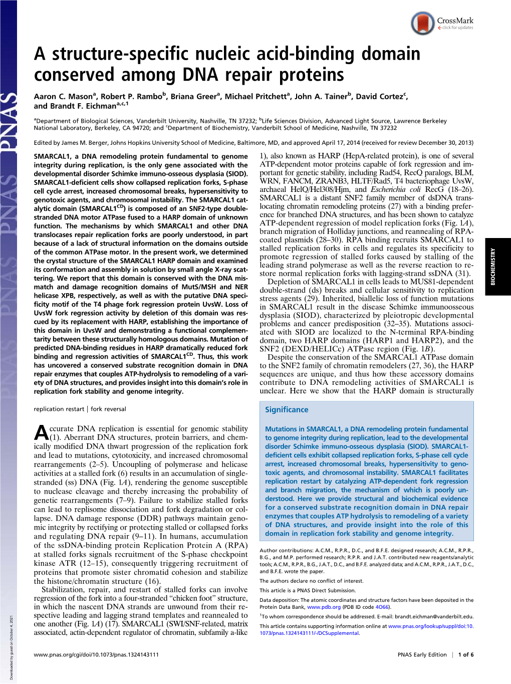 A Structure-Specific Nucleic Acid-Binding Domain Conserved Among DNA Repair Proteins