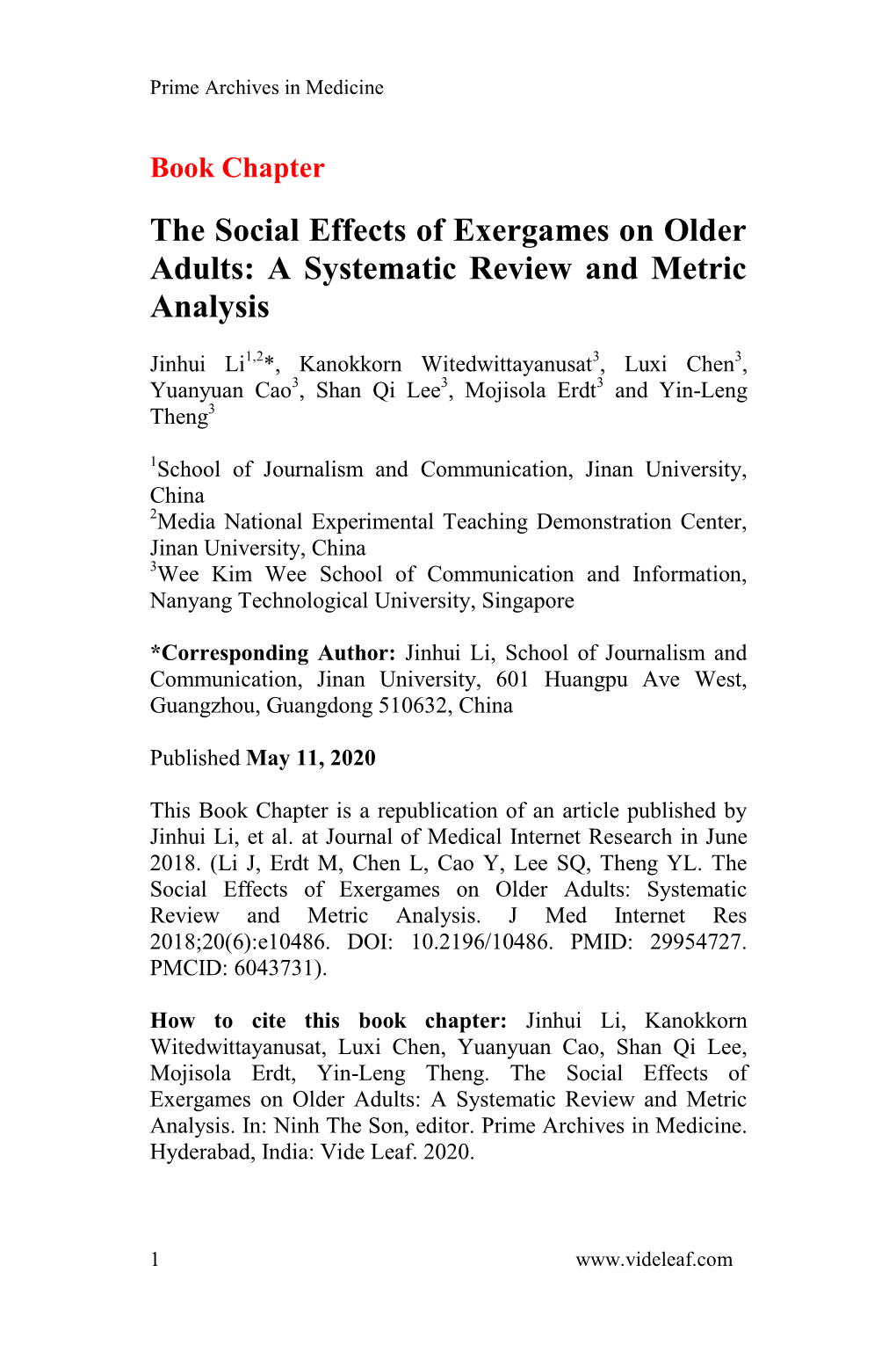 The Social Effects of Exergames on Older Adults: a Systematic Review and Metric Analysis