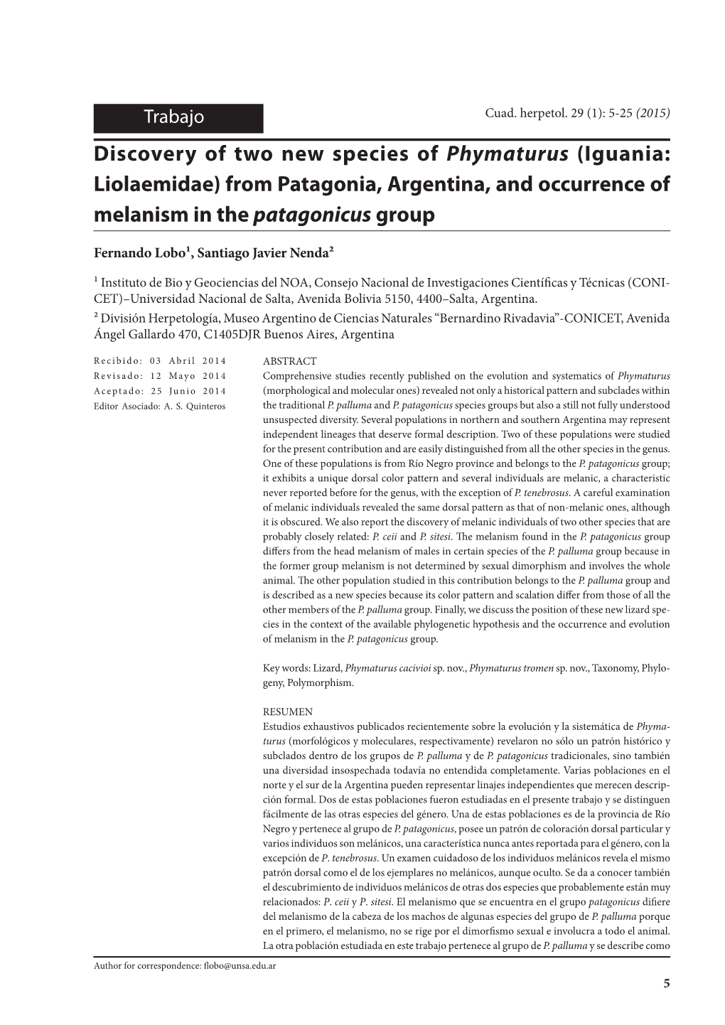 Discovery of Two New Species of Phymaturus (Iguania: Liolaemidae) from Patagonia, Argentina, and Occurrence of Melanism in the Patagonicus Group