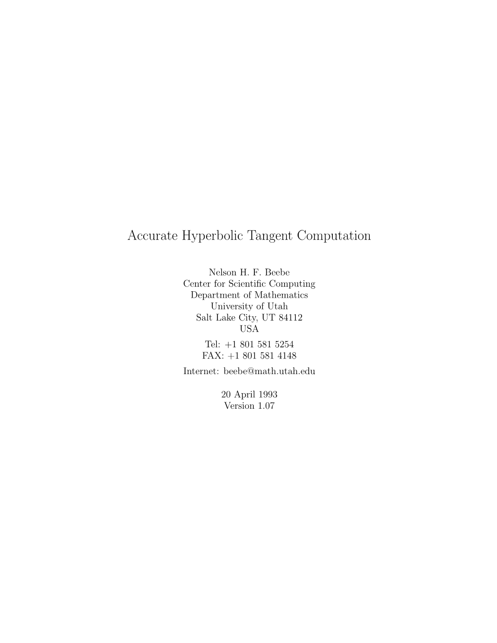 Accurate Hyperbolic Tangent Computation