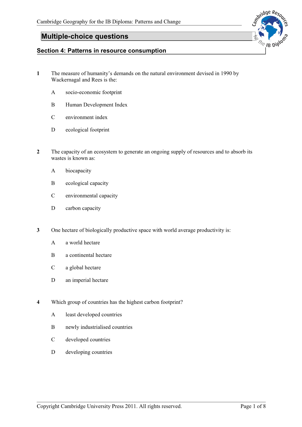 Cambridge Geography For The IB Diploma: Patterns And Change