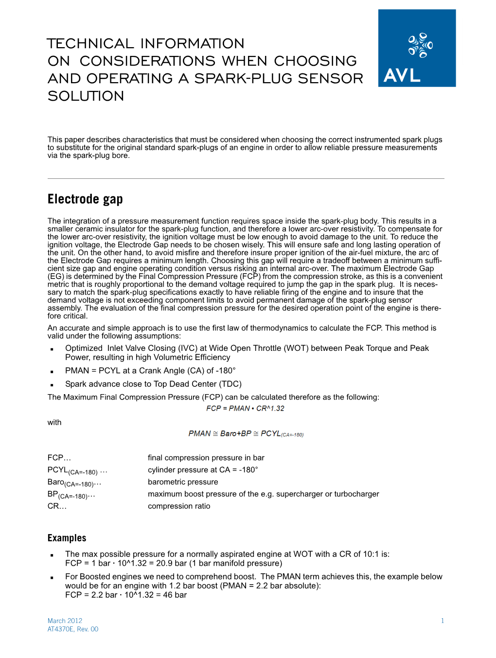 Technical Information on Considerations When Choosing and Operating a Spark-Plug Sensor Solution