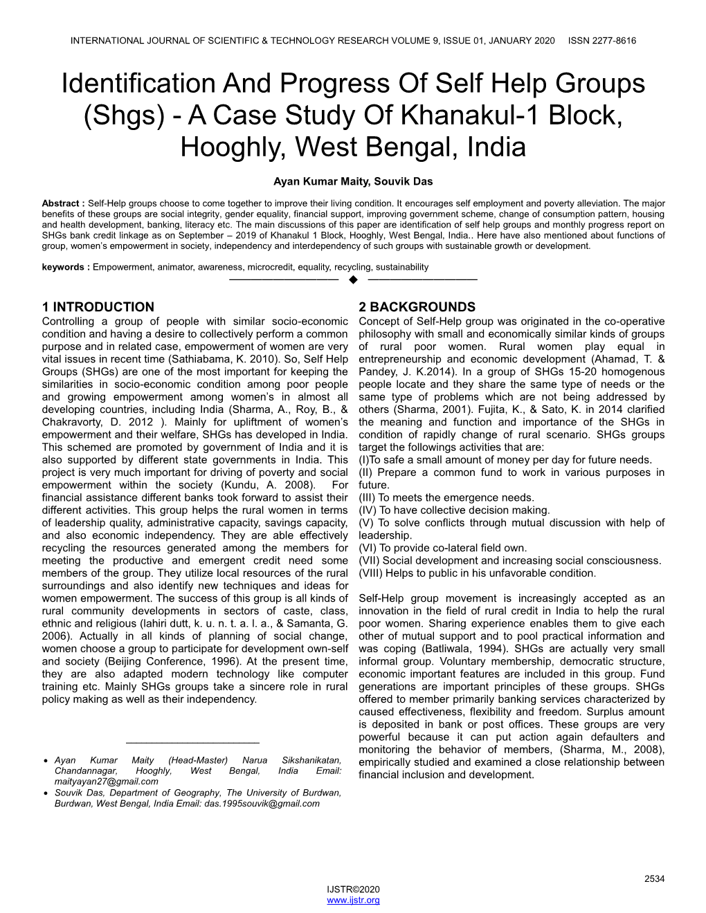 (Shgs) - a Case Study of Khanakul-1 Block, Hooghly, West Bengal, India